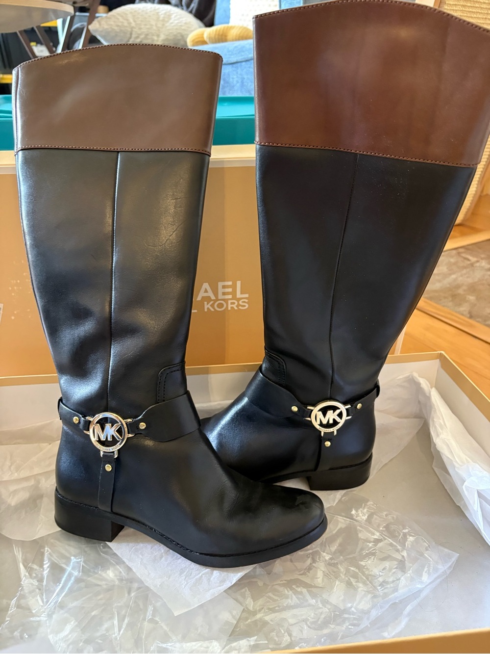 Michael Kors Fulton Harness Boot Black and brown Leather